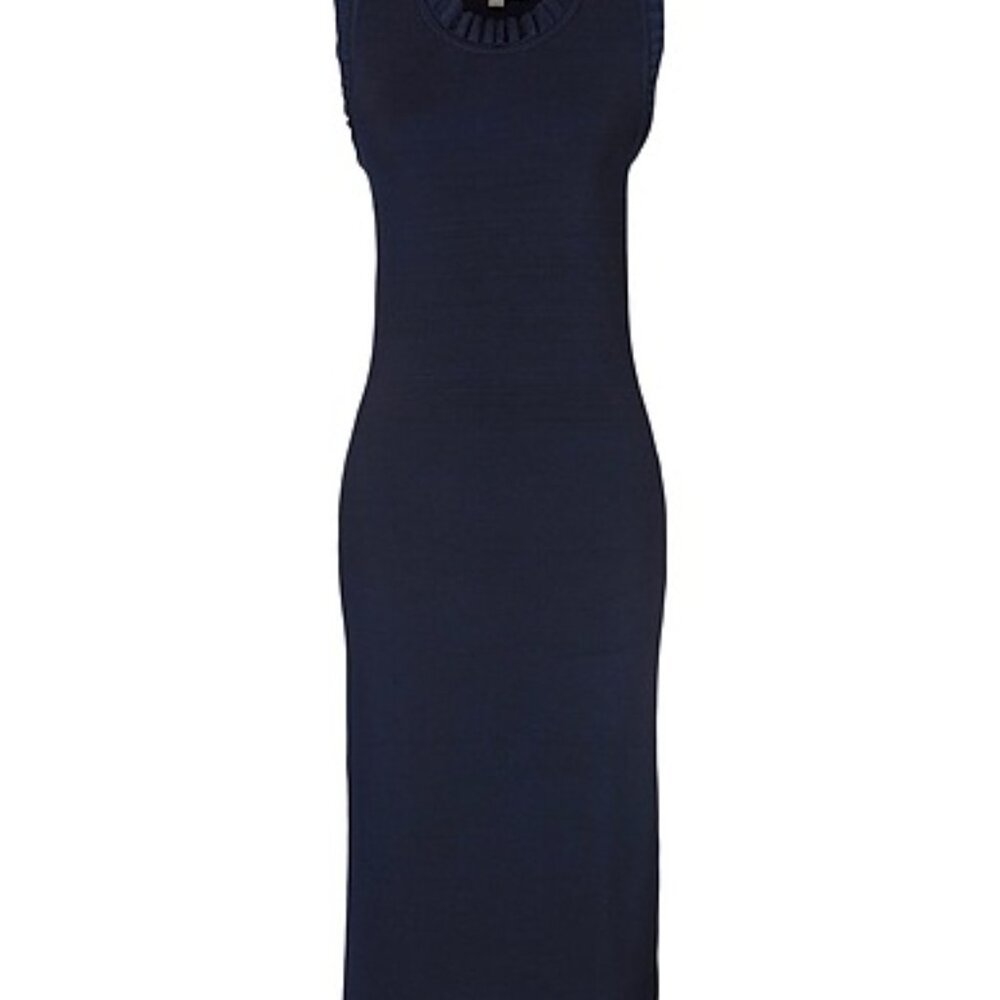 MICHAEL MICHAEL KORS Stretch Viscose Ribbed Dress with Ruffles Dark Blue S-M - Picture 2 of 9